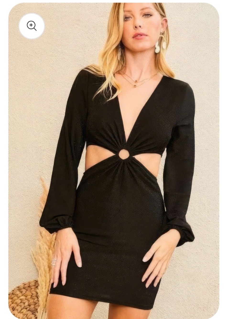 Black Long-Sleeve Cutout Ring Detail Dress